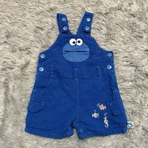 Vintage Y2K 2002 Sesame‎ Street Cookie Monster Shorts Overall Blue 3-6 months